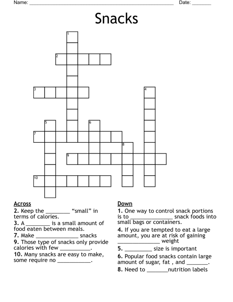 Small Snack Crossword Clue Puzzle in the New York Times